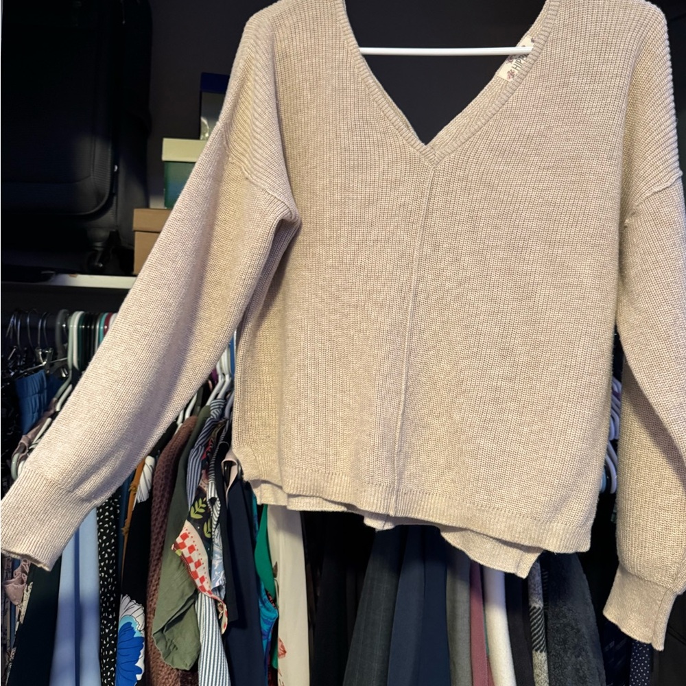 Hippie Rose Beige V-Neck Sweater